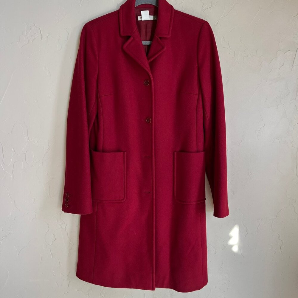 Vintage J. Crew Red Wool Coat with Tailored Look and Long Sleeves